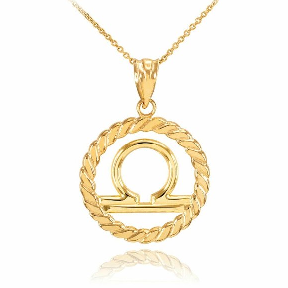14k Real Solid Gold Libra Zodiac Sign Pendant
